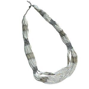 Womens Multi Strand 27" Seed Bead Necklace White Statement Costume Chunky Artsy